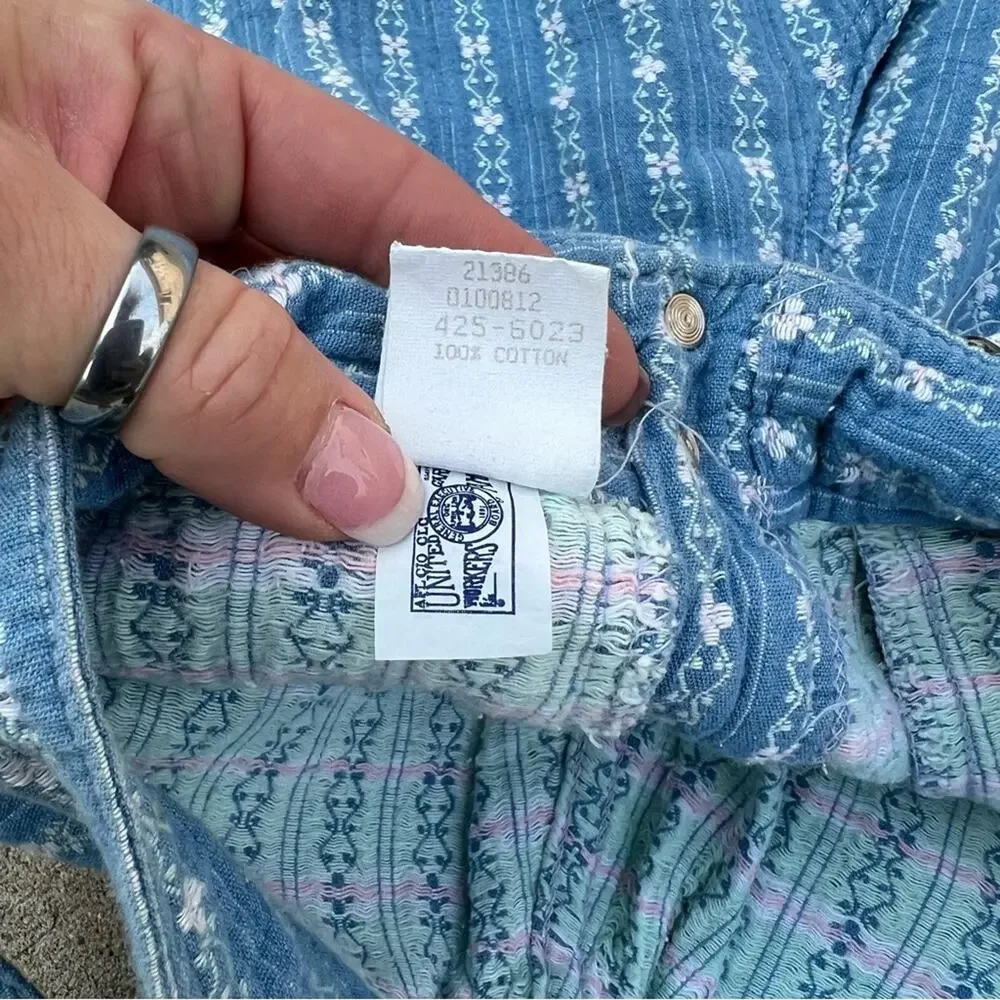 Vintage 80s 90s OshKosh B’Gosh pleated baggies striped floral overalls Girls 12S